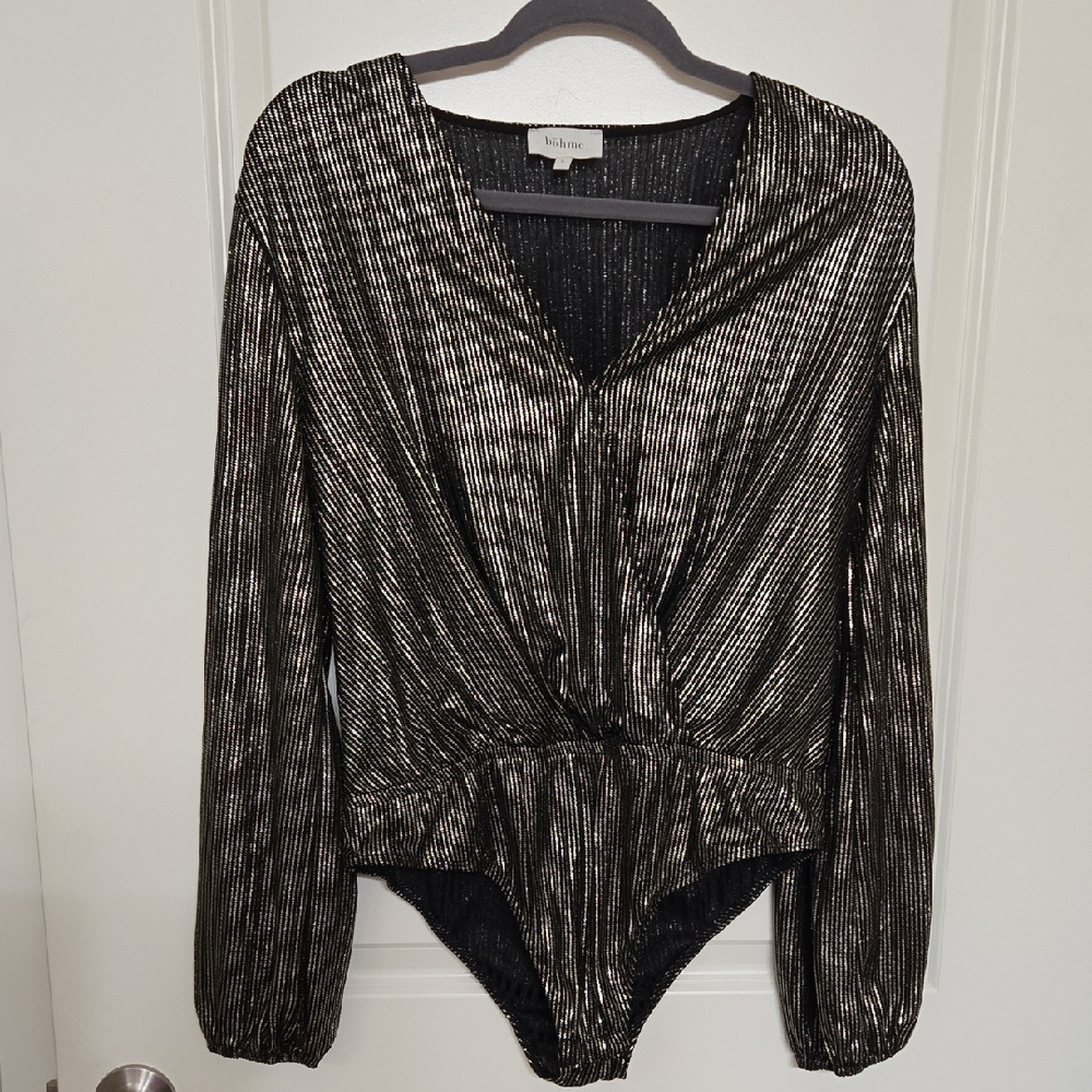 Boheme Black and Gold Striped Bodysuit